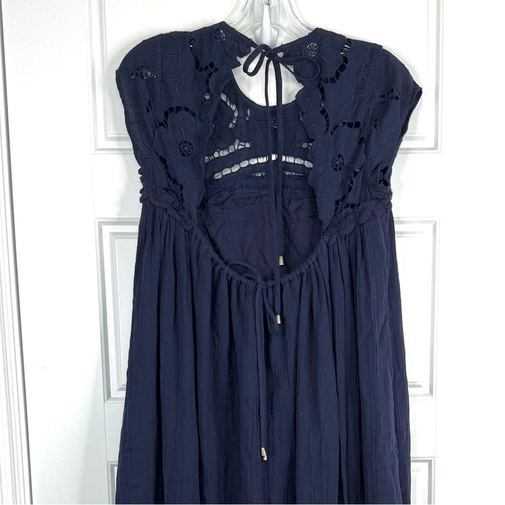 FREE PEOPLE Cutwork Tee Maxi Dress NEW Size XS Evening Eclipse Midnight Blue - Picture 8 of 11